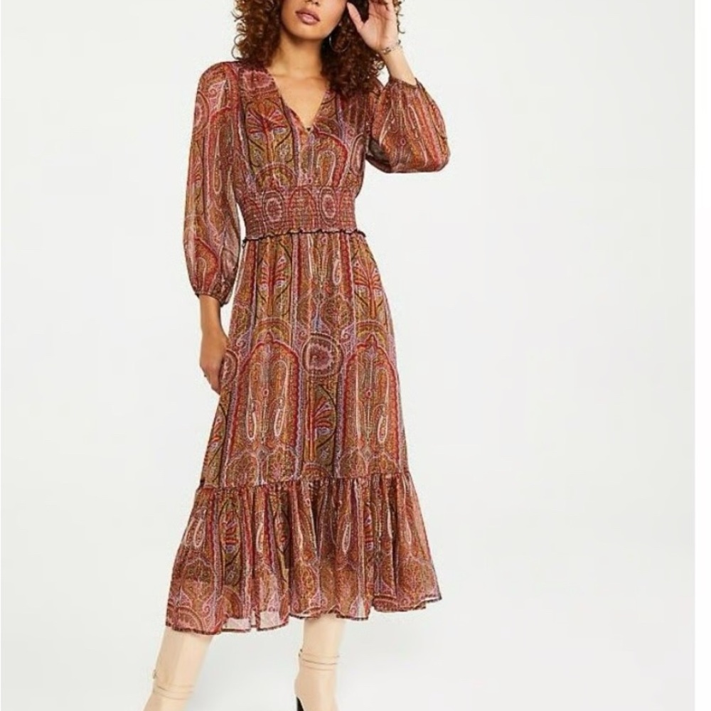 Ann Taylor Multicolor Paisley Long Sleeve Dress